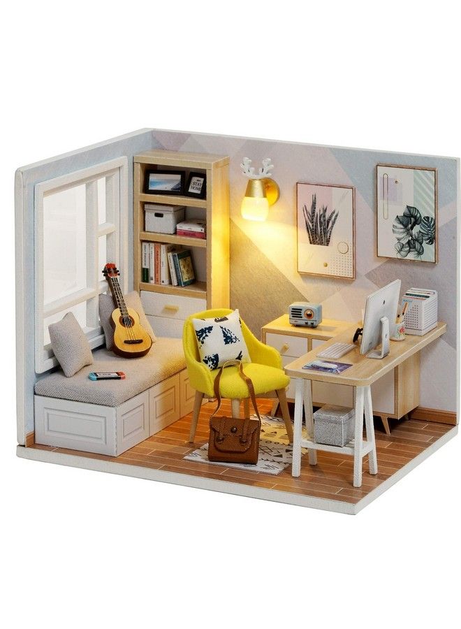Diy Doll Room Miniature Furniture Wooden House Kit Wooden Dolls House Kit With Dust Cover & Led Light And Accessories Qt Series Dollhouse