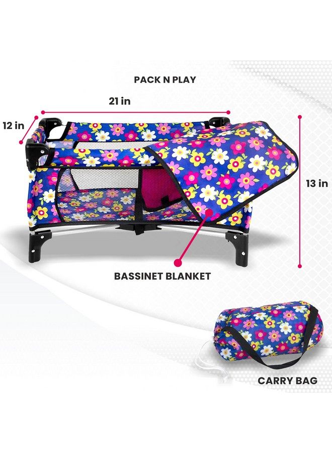 ® Baby Doll Crib Set With Pack N Play Bassinet Blanket & Carry Bag For Baby Doll Fits Up To 20 Inches Doll ; Baby Girl Stuff Excellent Pretend Play Gift