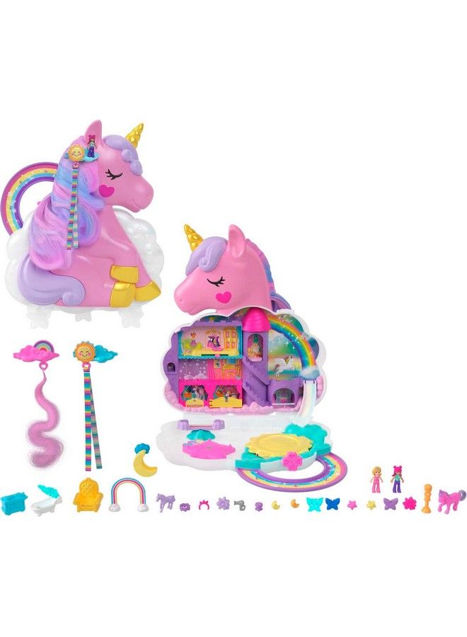 2 In 1 Travel Toy Rainbow Unicorn Salon Styling Head With 2 Micro Dolls & 20+ Accessories