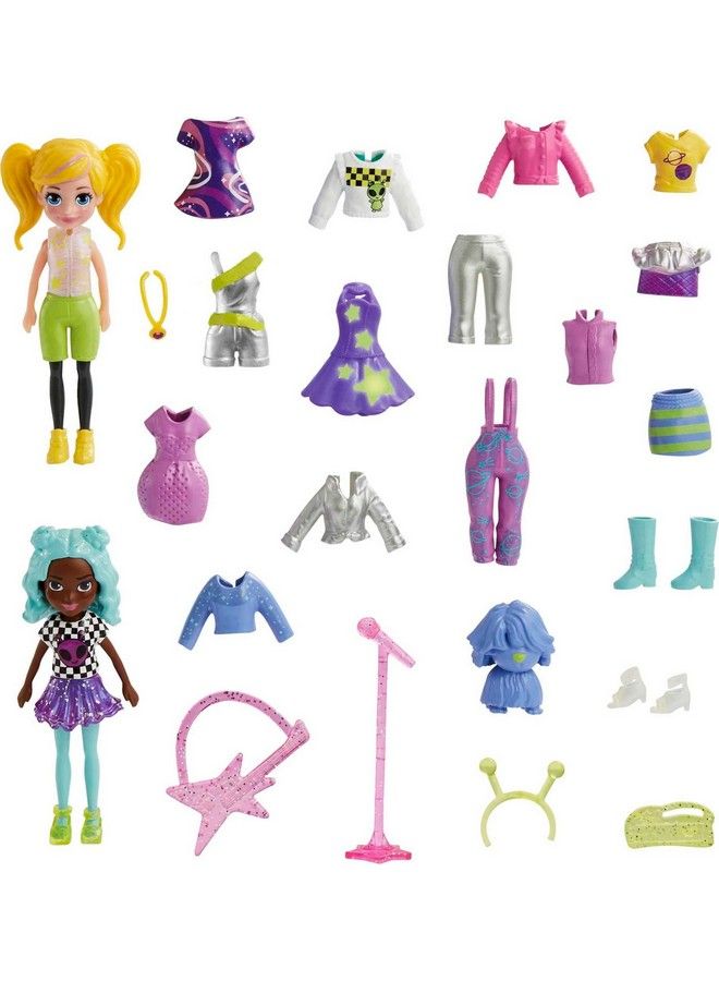 Travel Toy With Two (3 Inch) Dolls & 25 Accessories Outer Space Fashion Pack With 2 Glow In The Dark Pieces