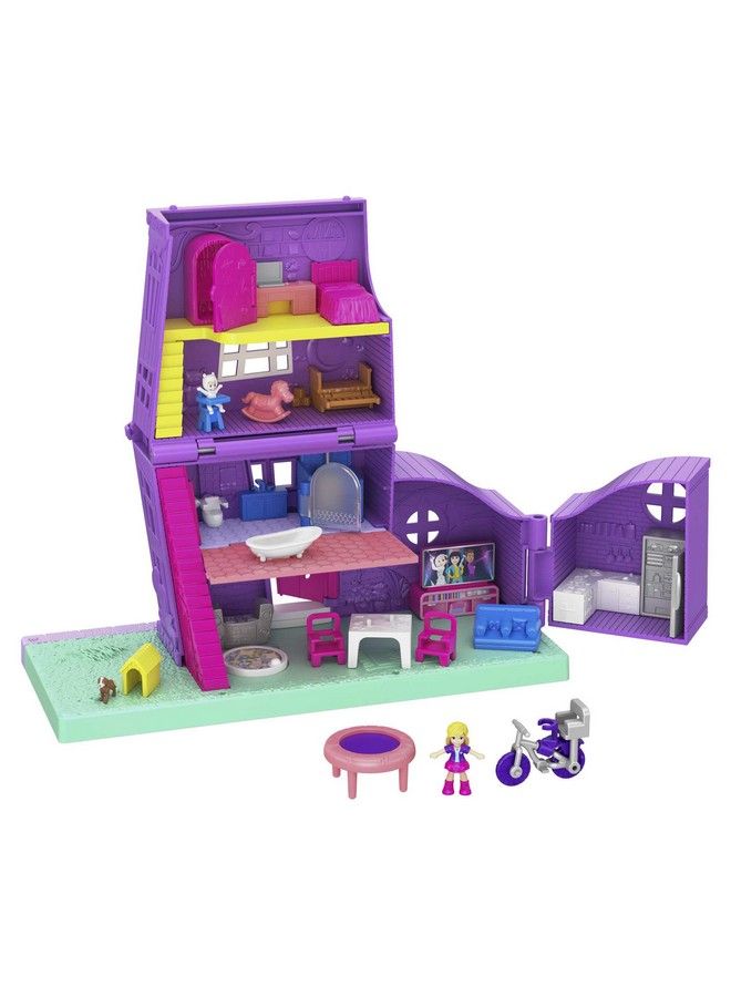 Doll House With Micro Doll Toy Bike & Furniture Accessories Transforming Pollyville Pocket House Playset