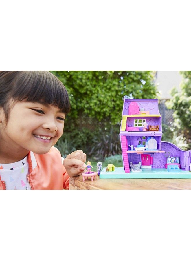 Doll House With Micro Doll Toy Bike & Furniture Accessories Transforming Pollyville Pocket House Playset