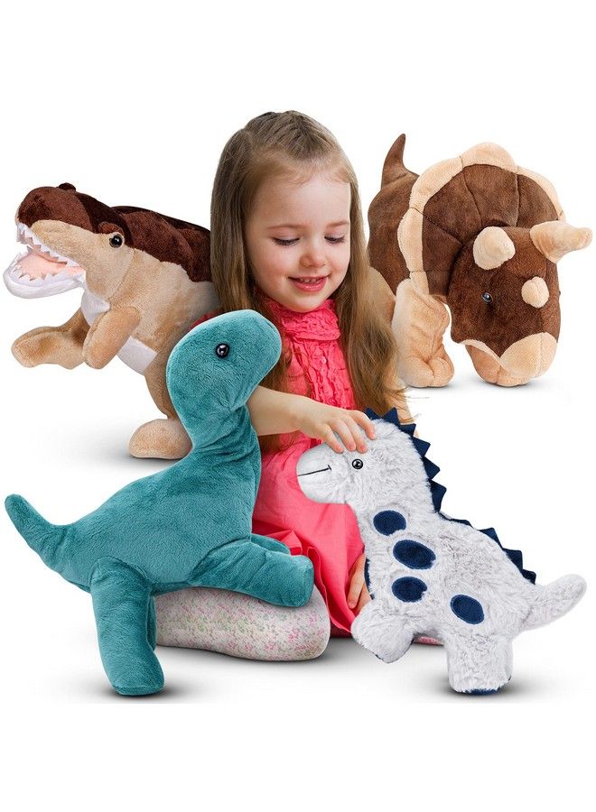 Dinosaur Plush Stuffed Animals ; Adorable 12 Inch Dinosaur Toys For Boys And Girls ; Assortment Of Soft Squeezable Huggable Cute Stuffed Animals Makes A Great Gift For Kids ; 4 Pack