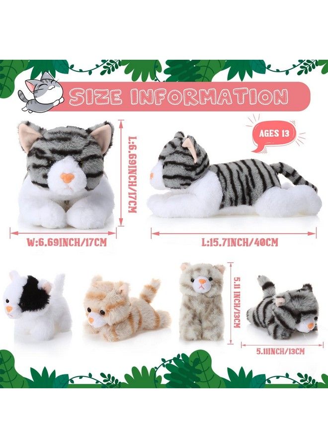 5 Pieces Stuffed Animal Plush Cat Set Include Large Soft Cuddly With 4 Cute Fluffy Plush Kittens In Mommy Cat'S Belly Nurturing Cat Huggable Sleeping Birthday Gifts (Gray)