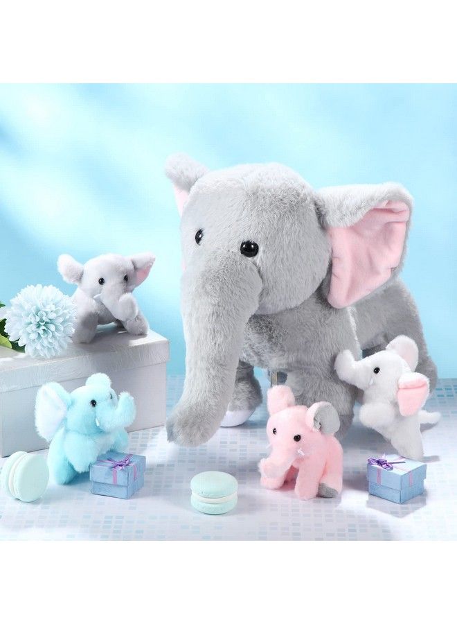 5 Pcs Plush Elephant Stuffed Animals With Babies Mommy Elephant With 4 Plush Baby Soft Plush Elephants Animals Playset For Party Supplies Favors Decorations Stocking Stuffers (Multicolor)