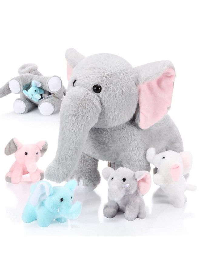 5 Pcs Plush Elephant Stuffed Animals With Babies Mommy Elephant With 4 Plush Baby Soft Plush Elephants Animals Playset For Party Supplies Favors Decorations Stocking Stuffers (Multicolor)