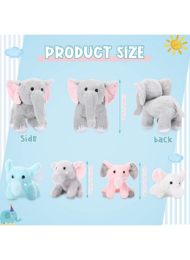 5 Pcs Plush Elephant Stuffed Animals With Babies Mommy Elephant With 4 Plush Baby Soft Plush Elephants Animals Playset For Party Supplies Favors Decorations Stocking Stuffers (Multicolor)