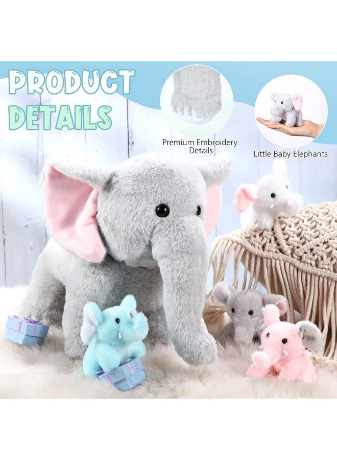 5 Pcs Plush Elephant Stuffed Animals With Babies Mommy Elephant With 4 Plush Baby Soft Plush Elephants Animals Playset For Party Supplies Favors Decorations Stocking Stuffers (Multicolor)