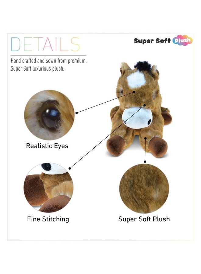 Dollibu Lying Brown Horse Super Soft Stuffed Animal Cute Realistic Stuffed Animals For Girls. Boys And Adults Animal Gifts Kids Nursery Décor Cuddly Barn Plush Toys 10.5 Inches