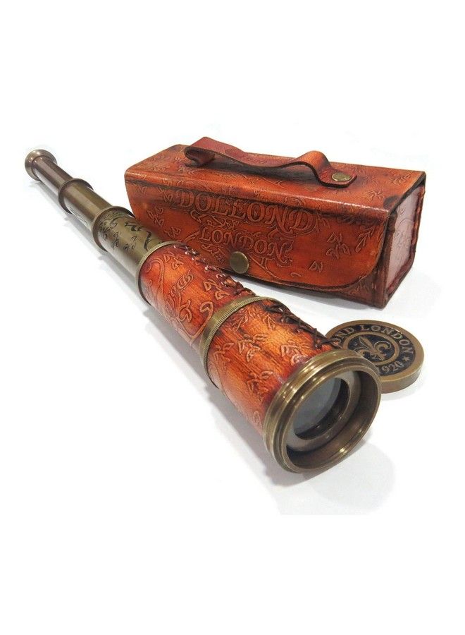 Brass Nautical Antique Working Telescope/Spyglass Replica In Leather Box With Glass Optics Extendable To 16 Inches Made Of Pure Brass Decorative Kids Scope