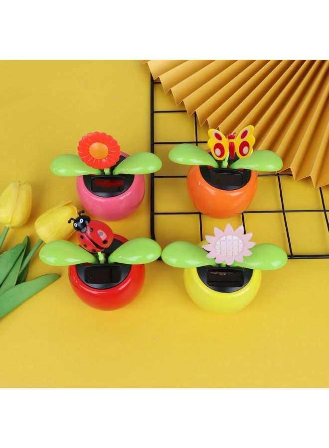 4 Solar Dancing Sunflower Toy Solar Powered Dancing Ladybug In Colorful Pots Swinging Butterfly Flip Flap Animated Bobblehead Dancer Window Sun Catcher Car Dashboard Decor Portable Suncatchers