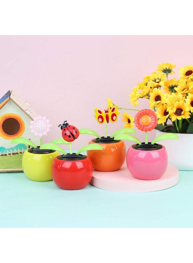 4 Solar Dancing Sunflower Toy Solar Powered Dancing Ladybug In Colorful Pots Swinging Butterfly Flip Flap Animated Bobblehead Dancer Window Sun Catcher Car Dashboard Decor Portable Suncatchers