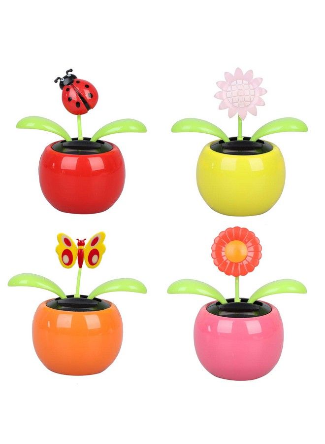 4 Solar Dancing Sunflower Toy Solar Powered Dancing Ladybug In Colorful Pots Swinging Butterfly Flip Flap Animated Bobblehead Dancer Window Sun Catcher Car Dashboard Decor Portable Suncatchers