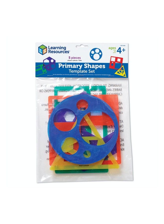 Primary Shapes Template Set 5 Pieces Ages 4+ Homeschool And Classroom Supplies Geometric Shapes Tracing Helper For Kids