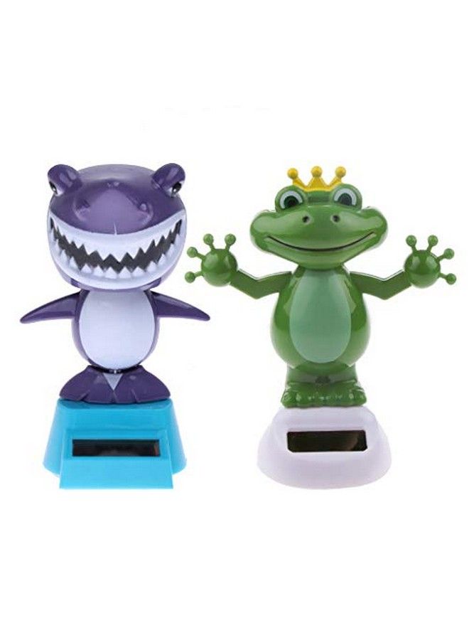 2Pcs Solar Powered Dancing Toys Swinging Animated Bobble Head Dancer Toy Car Decor Ornament Frog + Shark
