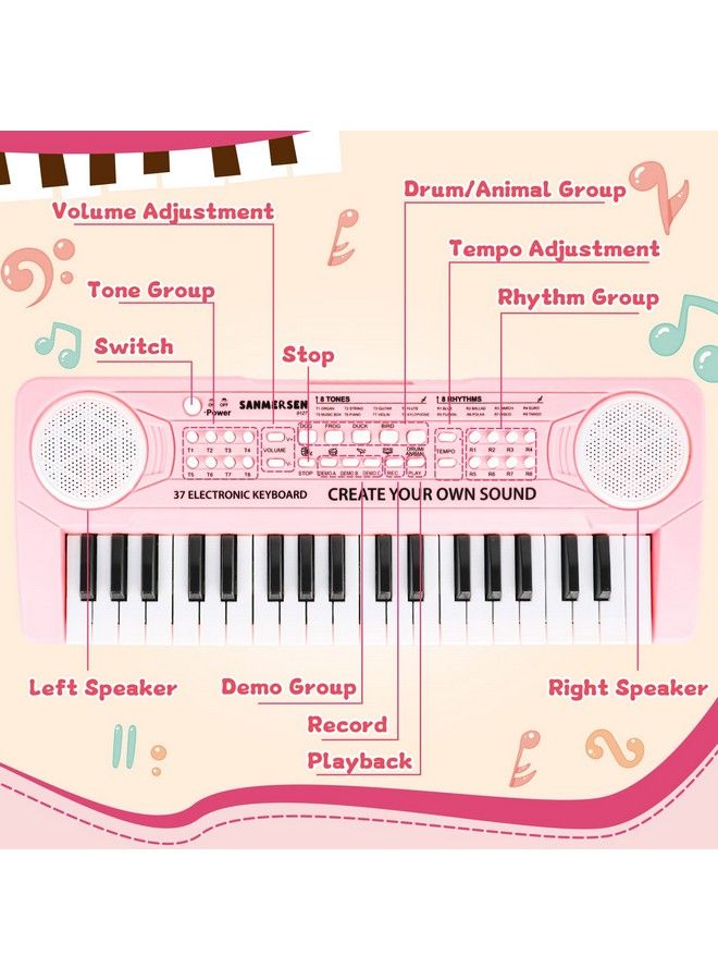 Keyboard Piano For Kids 37 Keys Music Piano With Microphone Portable Musical Toy Electronic Piano Birthday Gifts For Girls Ages 3 4 5 6