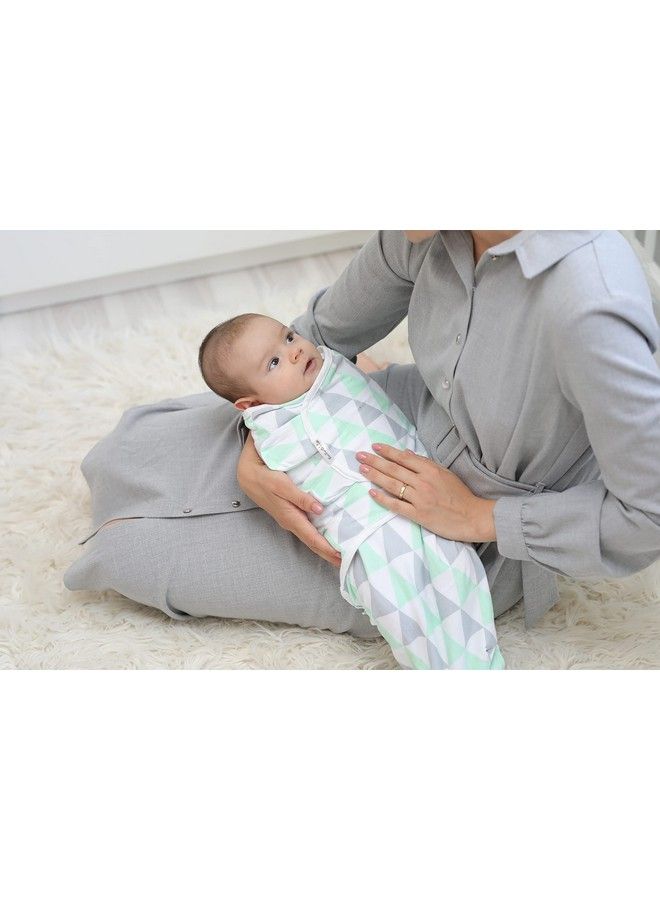 Swaddle Blanket Adjustable Infant Baby Swaddling Wrap Set Of 4 Baby Swaddling Wrap Blankets For Boys And Girls Made In Soft Cotton (Green/Grey Triangles 3 6 Months)