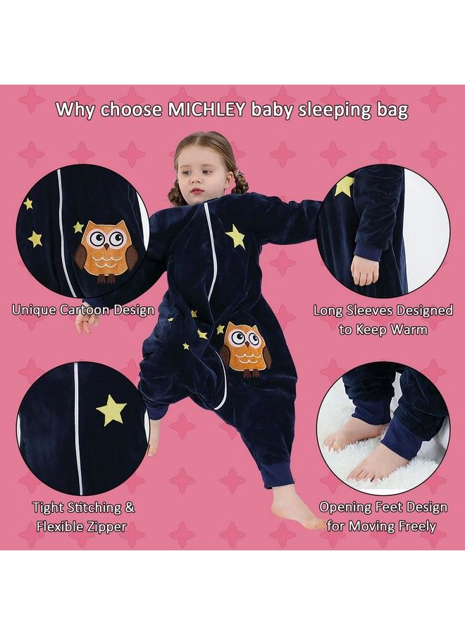 Baby Sleeping Bag Sack Long Sleeve With Feet Winter Swaddle Wearable Blanket For Boys Girls Owl 1 3Years