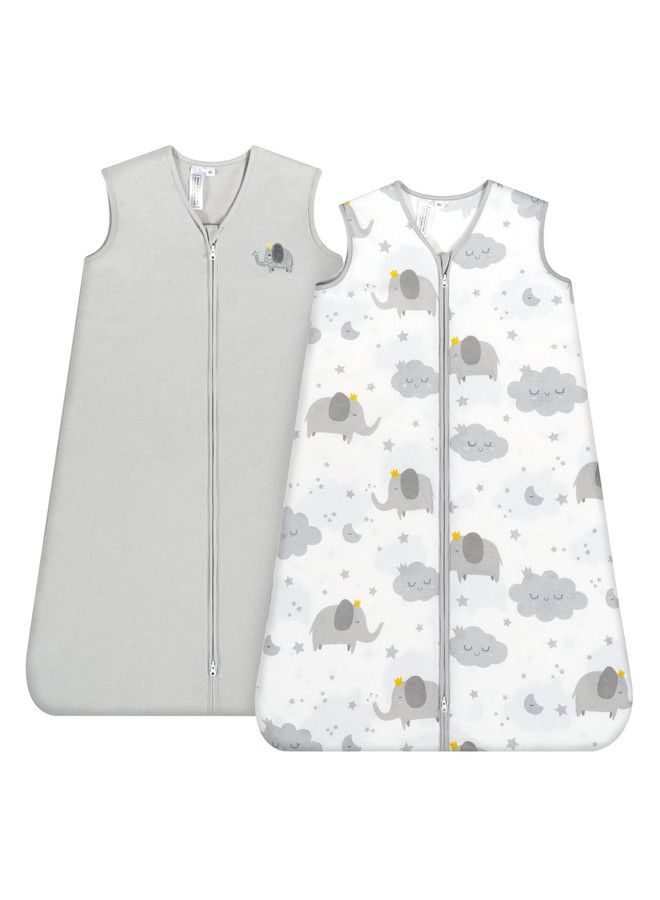 Sleep Sack Cotton Wearable Blanket Baby Sleepsack With 2 Way Zipper Super Soft Lightweight 2 Pack Sleeveless Sleep Sack Unisex Boy Fits Babies Age 12 18 Months Grey Elephant&Cloud