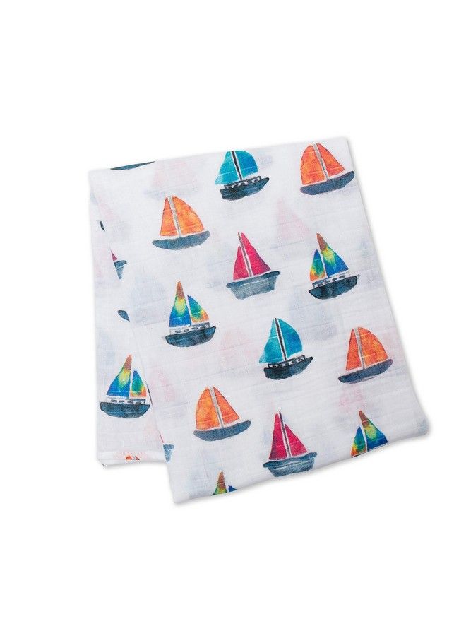 Baby 100% Cotton Muslin Swaddle Blanket 47 X 47 Inches Sailboat