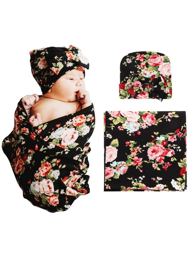 1 Pack Bqubo Newborn Floral Receiving Blankets Newborn Baby Swaddling With Headbands Or Hats Sleepsack Toddler Warm