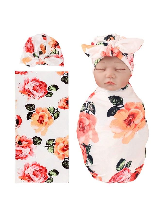 1 Pack Bqubo Newborn Floral Toddler Warm Receiving Blankets Floral Printed Newborn Baby Swaddling Hats