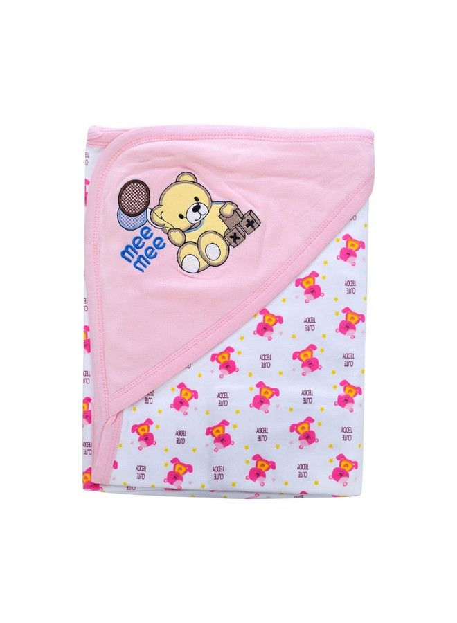Baby Warm And Soft Swaddle Wrapper Hooded With Hood Single Layer For New Born 0 To 6 Months (Pink)