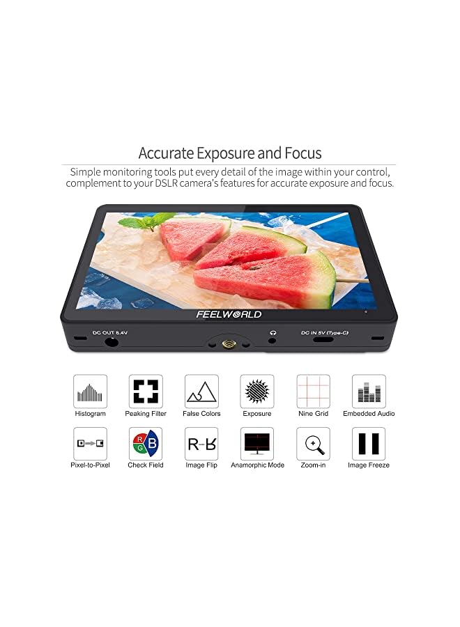 F5 Pro V4 6 inch 1920×1080 IPS Touch Screen DSLR Camera Field Monitor, 4K HDMI, Waveform, 3D LUT, Rec.709 Standard, with Tilt Arm, for Live Streaming, Selfie, Photo, Video Monitoring