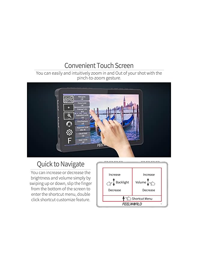 F5 Pro V4 6 inch 1920×1080 IPS Touch Screen DSLR Camera Field Monitor, 4K HDMI, Waveform, 3D LUT, Rec.709 Standard, with Tilt Arm, for Live Streaming, Selfie, Photo, Video Monitoring