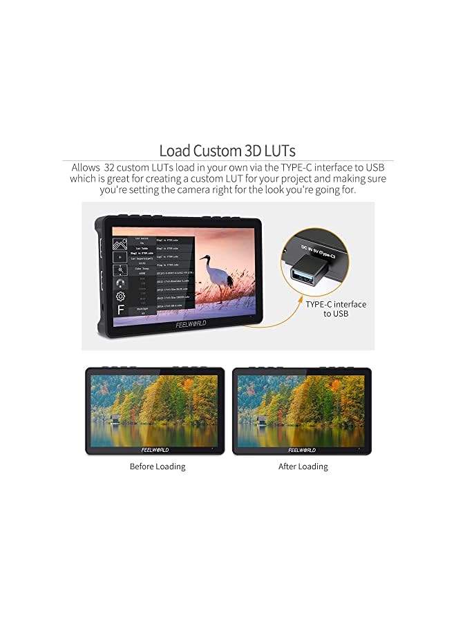 F5 Pro V4 6 inch 1920×1080 IPS Touch Screen DSLR Camera Field Monitor, 4K HDMI, Waveform, 3D LUT, Rec.709 Standard, with Tilt Arm, for Live Streaming, Selfie, Photo, Video Monitoring