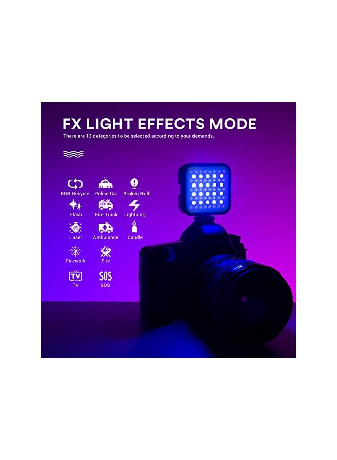 LITEMONS LED6R RGB LED Video Light, Rechargeable LED Camera Light, HSI Adjustable 36000 Colors, CCT Bicolor 3200K-6500K, CRI 95, 13 FX Light Effects with 3 Cold Shoe, Support Magnetic Attraction