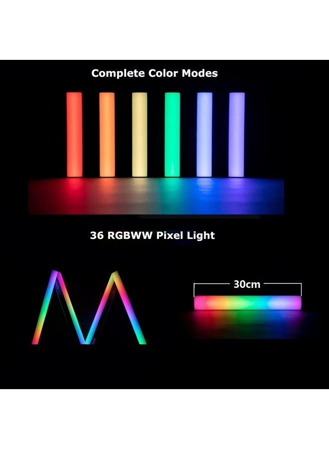 MT Pro RGB Light Wand 7.5W Output Bi-Color 2000K -10000KPixel-Mappable RGBWW Mini LED Tube Support Sidus Link App/DMX/RDM Control (30cm)