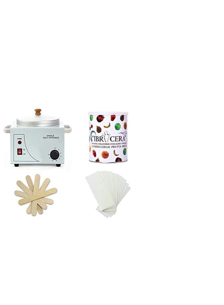 Complete Waxing Kit with Single Wax Heater , 600ml Mixed Fruit Wax,100 Pcs Wax Paper Strip and 10 Pcs Wood Spatula