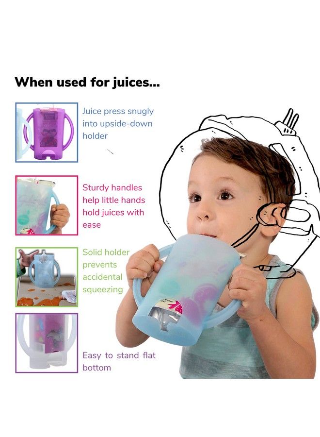 Deluxe Squeeze Proof Flipping Holder (2 Pack With Lids) For Food Pouches & Juice Boxes Multipurpose Prevent Messes & Support Self Feeding Easy Grasping Handles Made In Usa