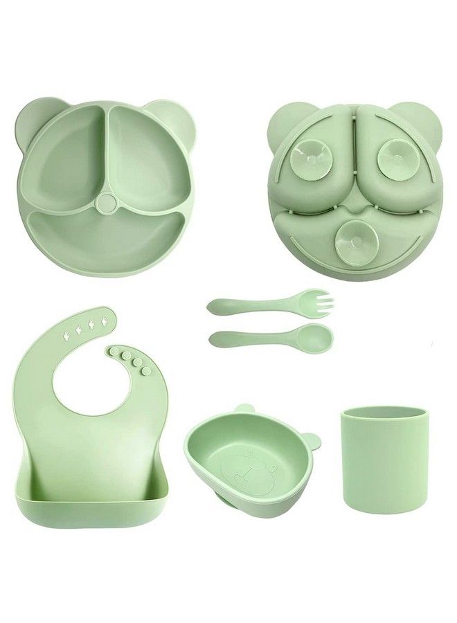 6Pcs Silicone Tableware Kit For Baby Foodgrade Silicone Tableware Kit With Suction Plate & Bowl Cup Spoon Fork And Bib Bpa Free Dishwasher & Microwave Safe Baby Product