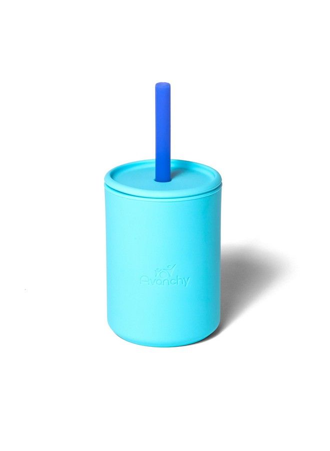 ® Silicone Baby Cup With Straw Lid Sippy Cups For Toddler Kids Baby Led Weaning 5 Ounce 6 Months Old Babies Blue