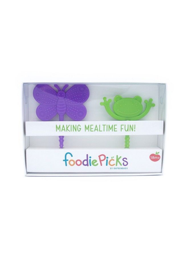Garden Foodie Picks (2 Pack Frog & Butterfly) Toddlers + Preschoolers Utensils Bpa Free Dishwasher Safe Self Feeding 18 Months+