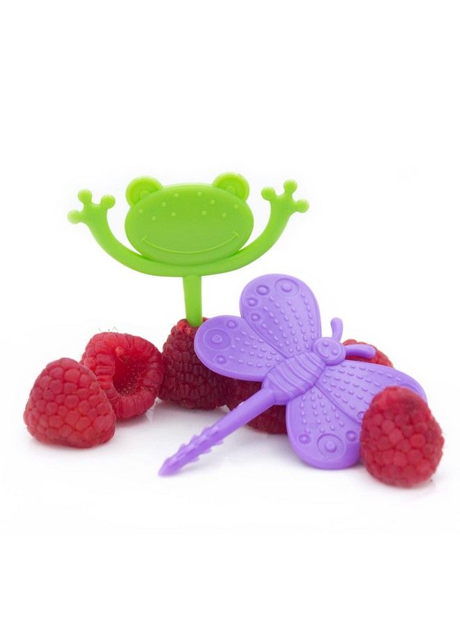 Garden Foodie Picks (2 Pack Frog & Butterfly) Toddlers + Preschoolers Utensils Bpa Free Dishwasher Safe Self Feeding 18 Months+