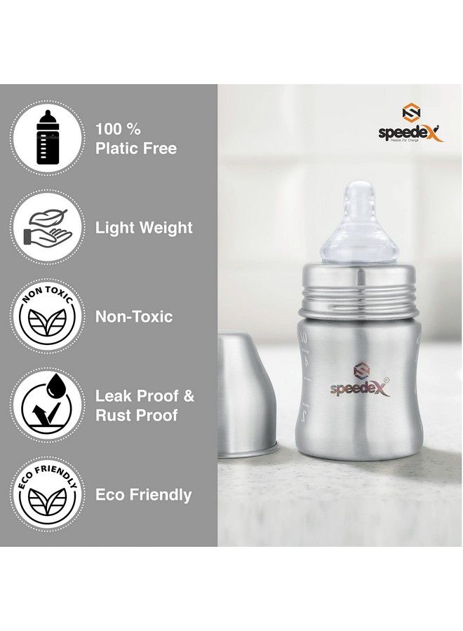 Stainless Steel Infant Baby Feeding Bottle Milk Bottle For New Born Baby Medium Flow Nipple(140 Ml 1 Extra Nipple Free)