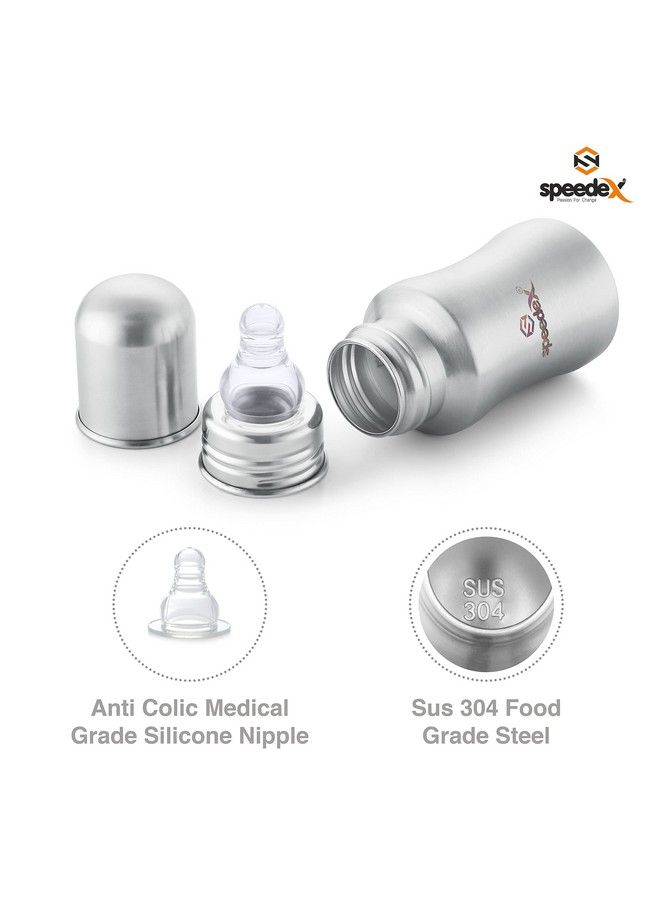 Stainless Steel Infant Baby Feeding Bottle Milk Bottle For New Born Baby Medium Flow Nipple(140 Ml 1 Extra Nipple Free)