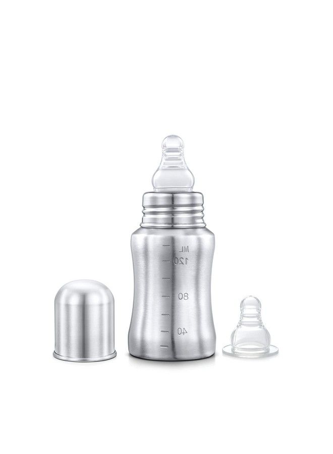 Stainless Steel Infant Baby Feeding Bottle Milk Bottle For New Born Baby Medium Flow Nipple(140 Ml 1 Extra Nipple Free)