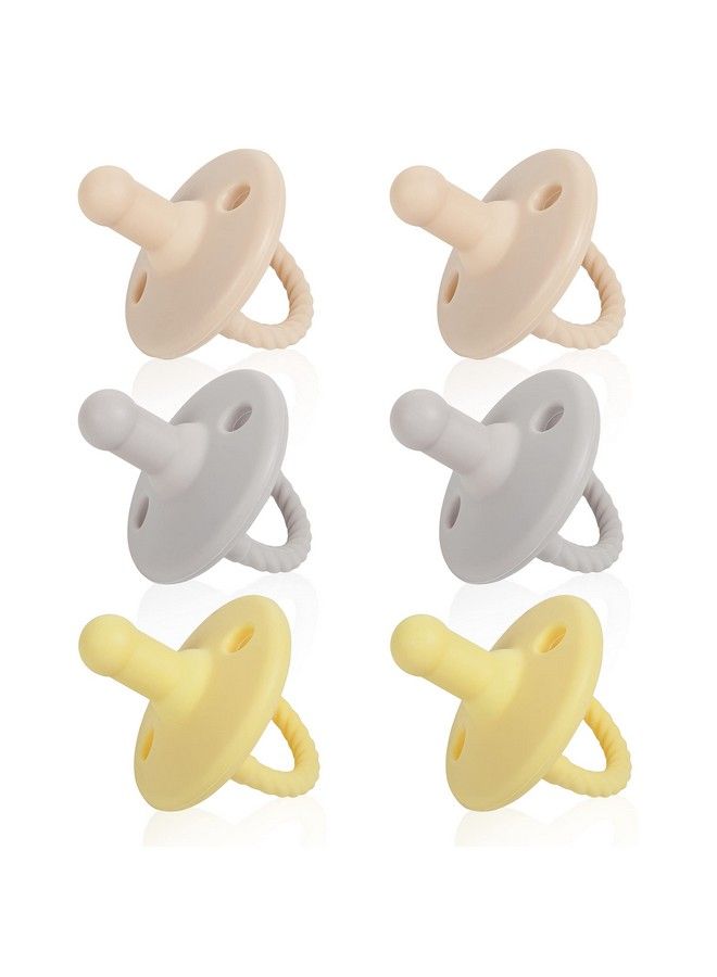 Soothie Pacifiers 0 6 Months Set Of 6 Ultra Light Silicone Binkies With Collapsible Handle & 3 Air Holes For Added Safety Best Newborn Pacifiers For Baby Boys Or Girls