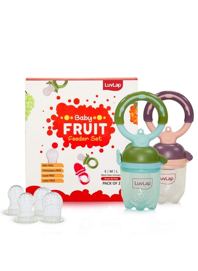 Luv Lap Baby Food And Fruit Feeder Twin Pack With Three Feeder Sack Sizes Bpa Free Green & Pink