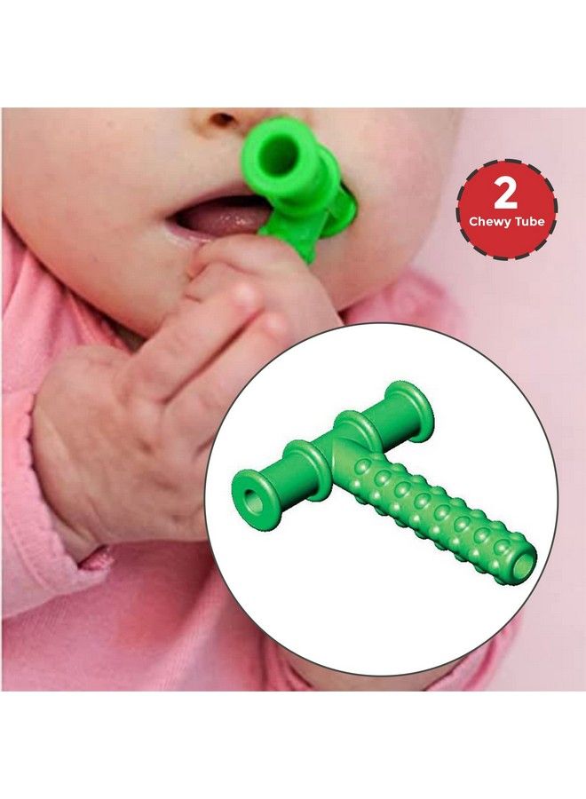 Safe O Kid Texture Chewy Tube;Teether Develop Baby'S Biting Skills Safely Texture Chewy Tube For Toddler 6 To 36 Months Green Pack Of 2