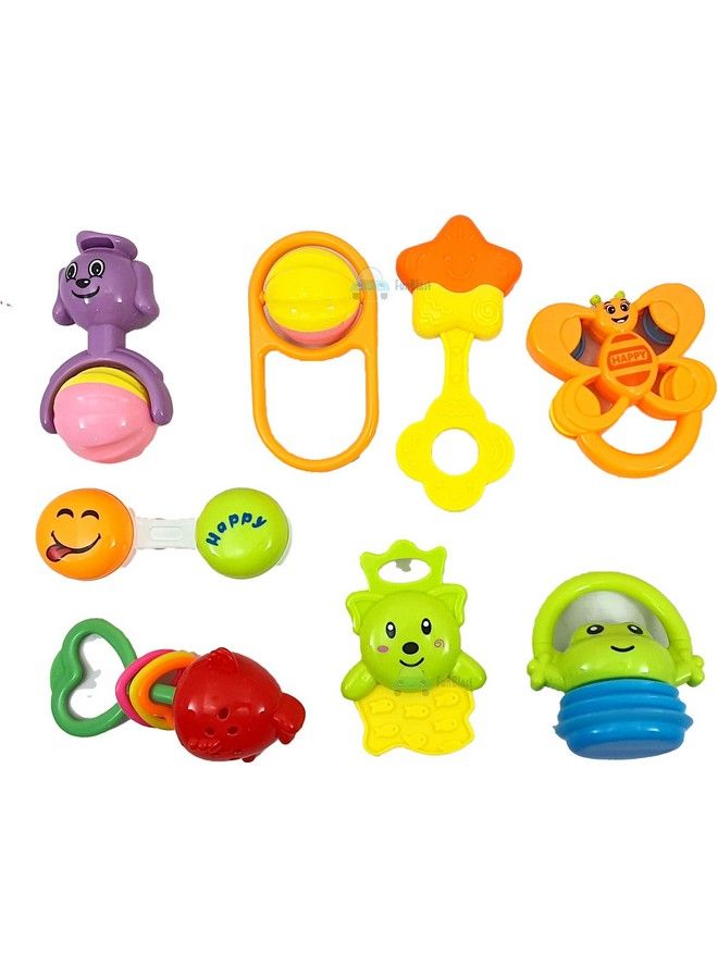 Rattles And Teether For Babies Set Of 8 Pcs Colourful Lovely Attractive Rattles And Teether For Babies Toddlers Infants & Children (Multicolor)