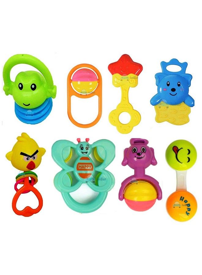 Rattles And Teether For Babies Set Of 8 Pcs Colourful Lovely Attractive Rattles And Teether For Babies Toddlers Infants & Children (Multicolor)