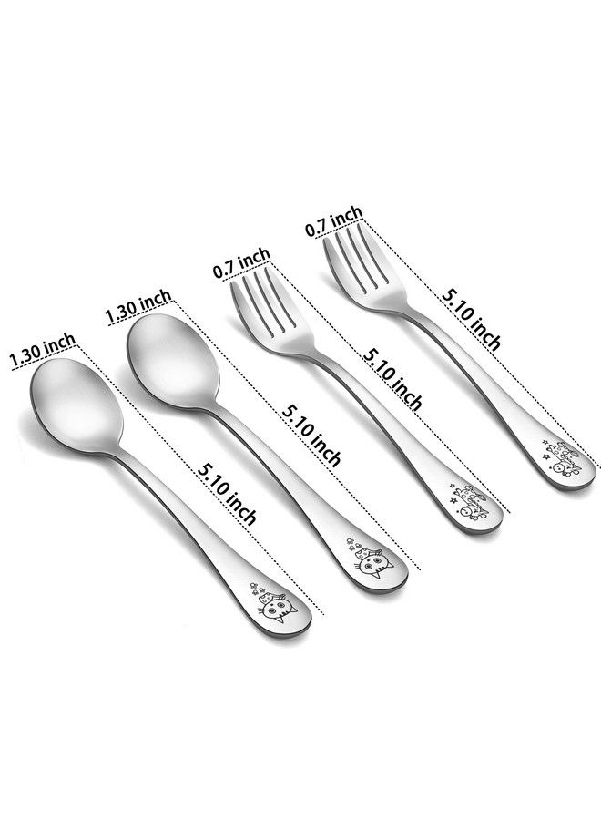 Toddler Kids Preschoolers Utensil Flatware Silverware Set Pure Stainless Steel Non Toxic & Healthy Brushed Surface Laser Carved Animal Handle Set Of 4 Dishwasher Safe