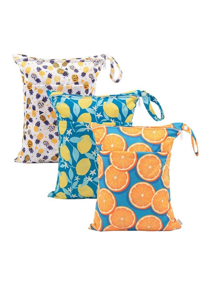 Wet Dry Bags For Baby Cloth Diapers Washable Travel Bags Beach Pool Gym Bag For Swimsuits & Wet Clothes With Two Zippered Pockets 3 Pack 3Ln22