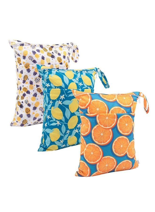 Wet Dry Bags For Baby Cloth Diapers Washable Travel Bags Beach Pool Gym Bag For Swimsuits & Wet Clothes With Two Zippered Pockets 3 Pack 3Ln22