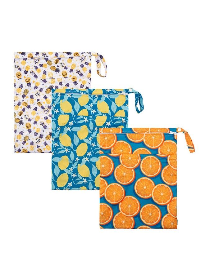 Wet Dry Bags For Baby Cloth Diapers Washable Travel Bags Beach Pool Gym Bag For Swimsuits & Wet Clothes With Two Zippered Pockets 3 Pack 3Ln22